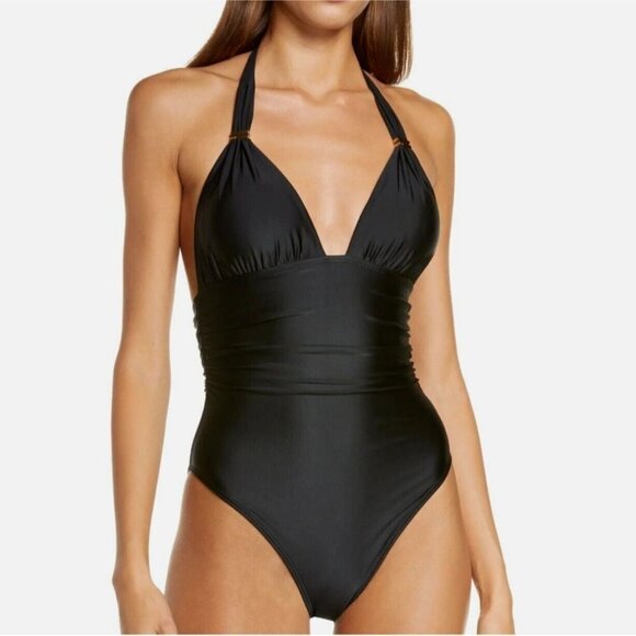 Vix Other - Vix Paula Hermanny One Piece Swimsuit Women S Black Bia Tube Halter Ruched NEW